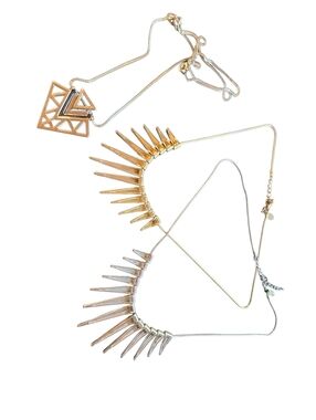 EXPRESS LOT Gold &  Silver Spike Layered Necklaces 3 BUNDLE Chevron & BOLD EDGY